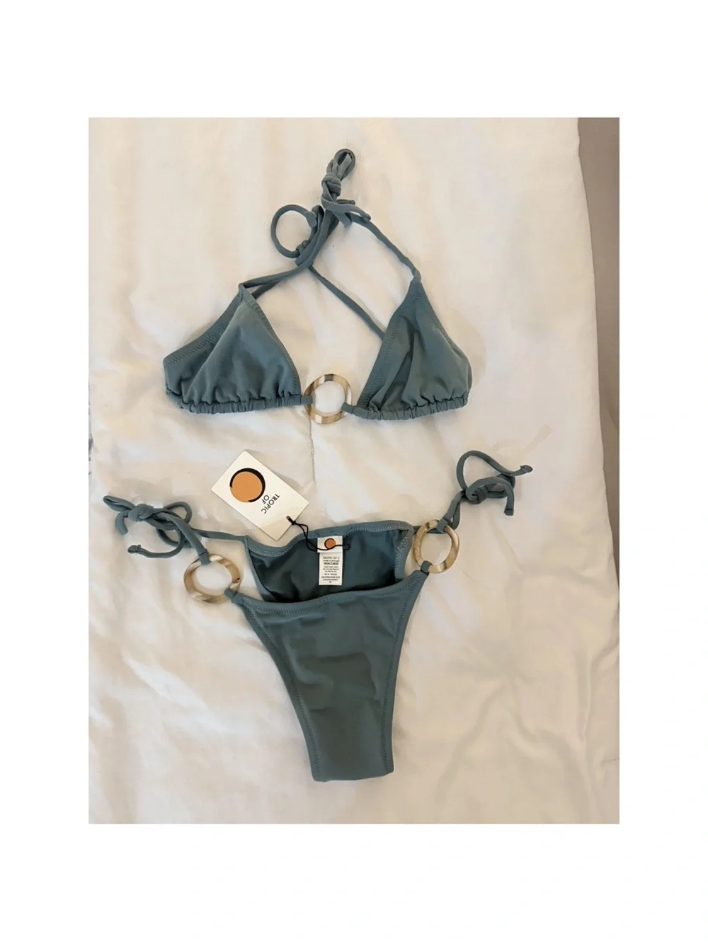 Tropic of C Triangle Ring-Accent Bikini Top & Tie-Side Bottoms - Slate Green